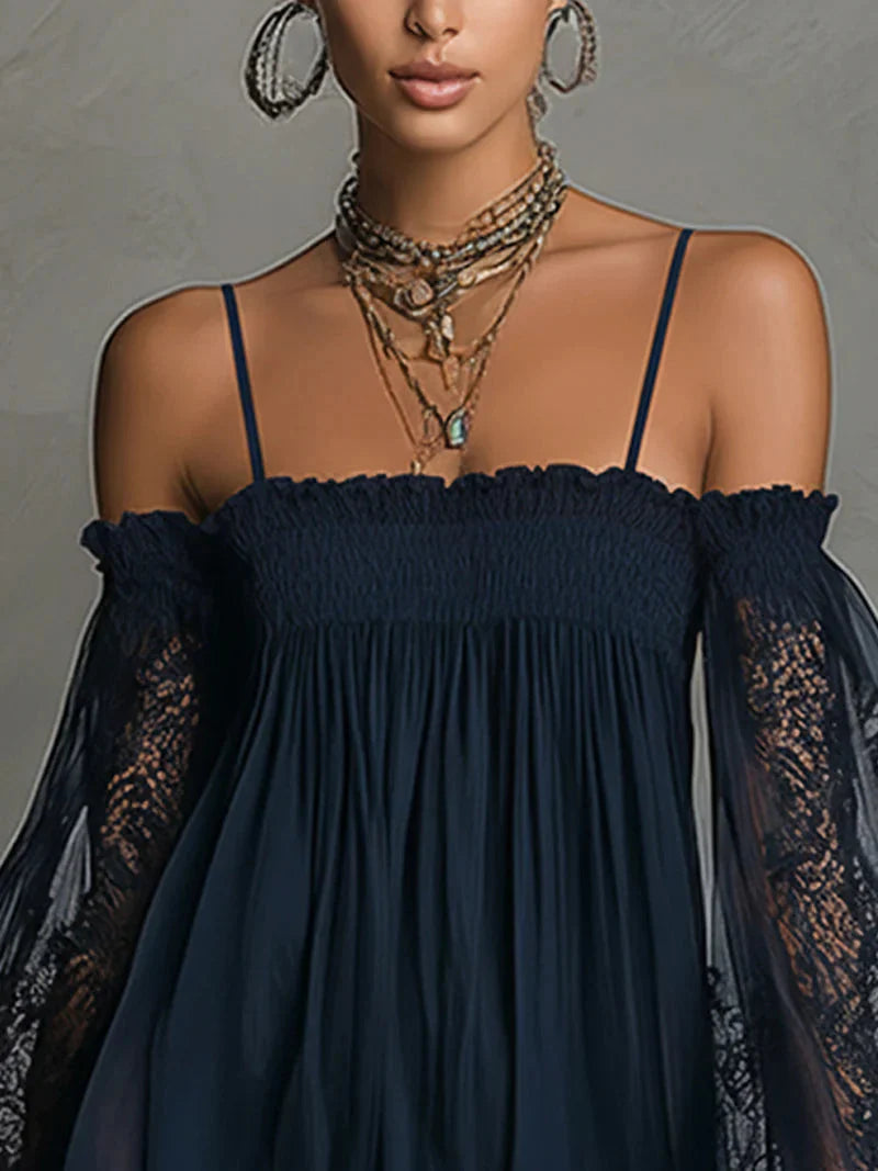 Lace off-shoulder camisole dress - BundleWear