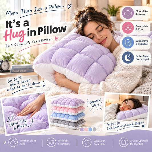 Puff Pillow 1-Pack - Cloud-Like Quilted Sleep Cushion with Supportive Comfort for Side, Back & Stomach Sleepers - BundleWear