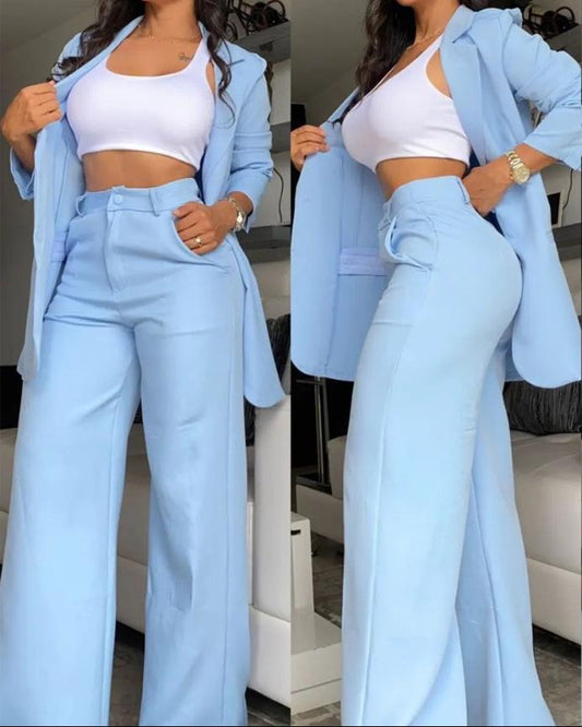BundleWear™ Tailored Muse Suit | Notched-Lapel Blazer & Wide-Leg Trousers Co-Ord