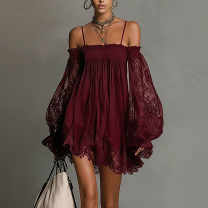 Lace off-shoulder camisole dress - BundleWear