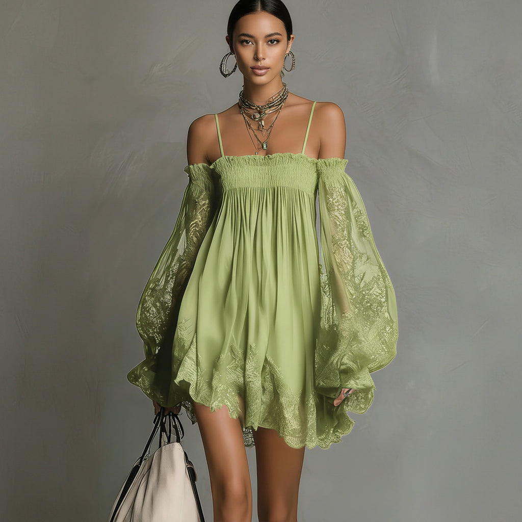 Lace off-shoulder camisole dress - BundleWear