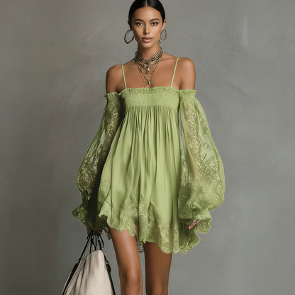 Lace off-shoulder camisole dress - BundleWear