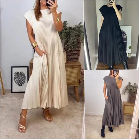 💕Women's pleated dress in solid color👗