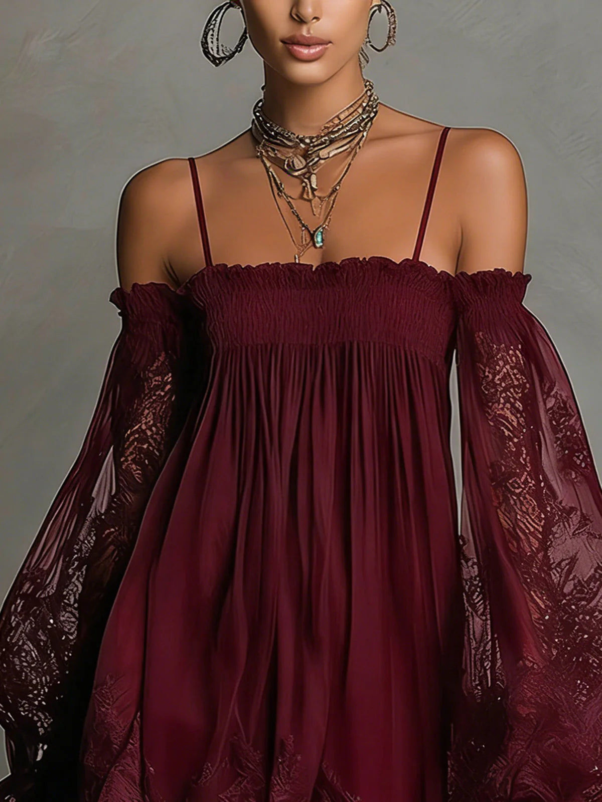 Lace off-shoulder camisole dress - BundleWear