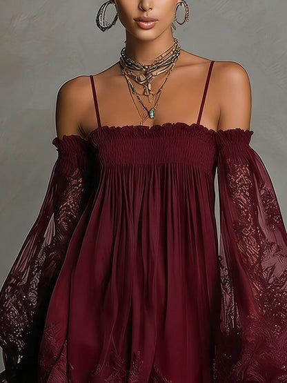 Lace off-shoulder camisole dress - BundleWear