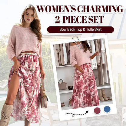 🌸Crew Neck Top & Printed Belted Skirt Set