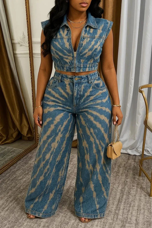 Women's Collar Zipper Short Top+pants Casual Set