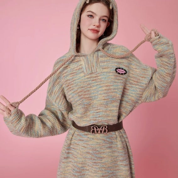Autumn and winter colorful hooded sweater dress