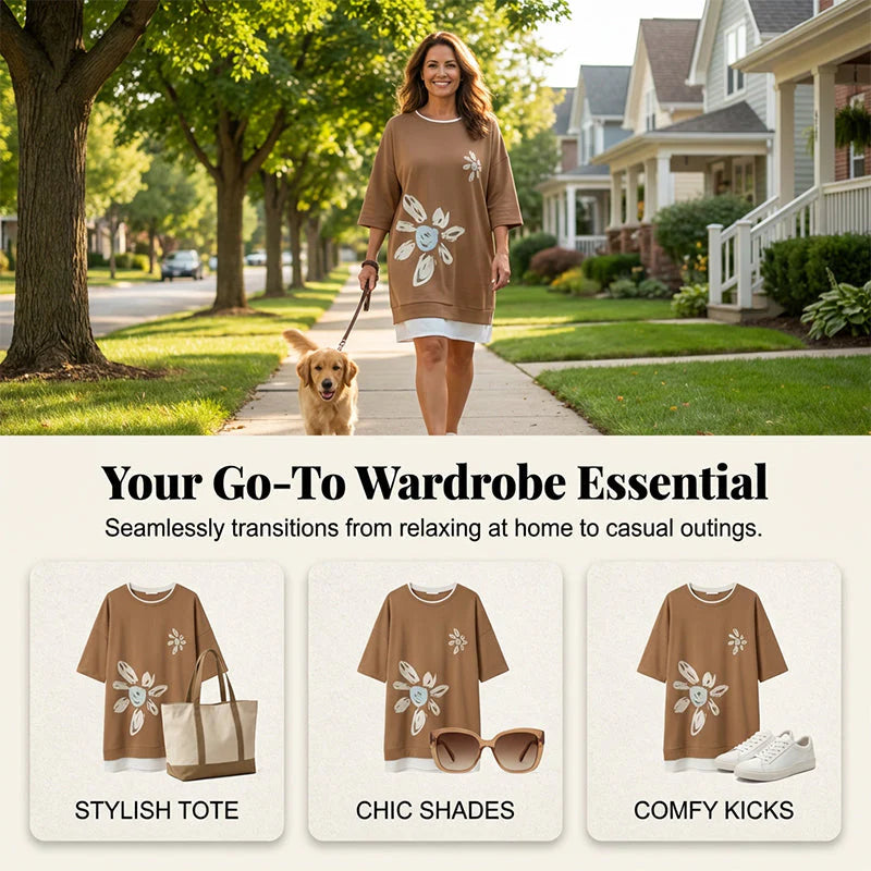 Oversize T-Shirt Kleid mit floralem Print - MATCHING MASTER