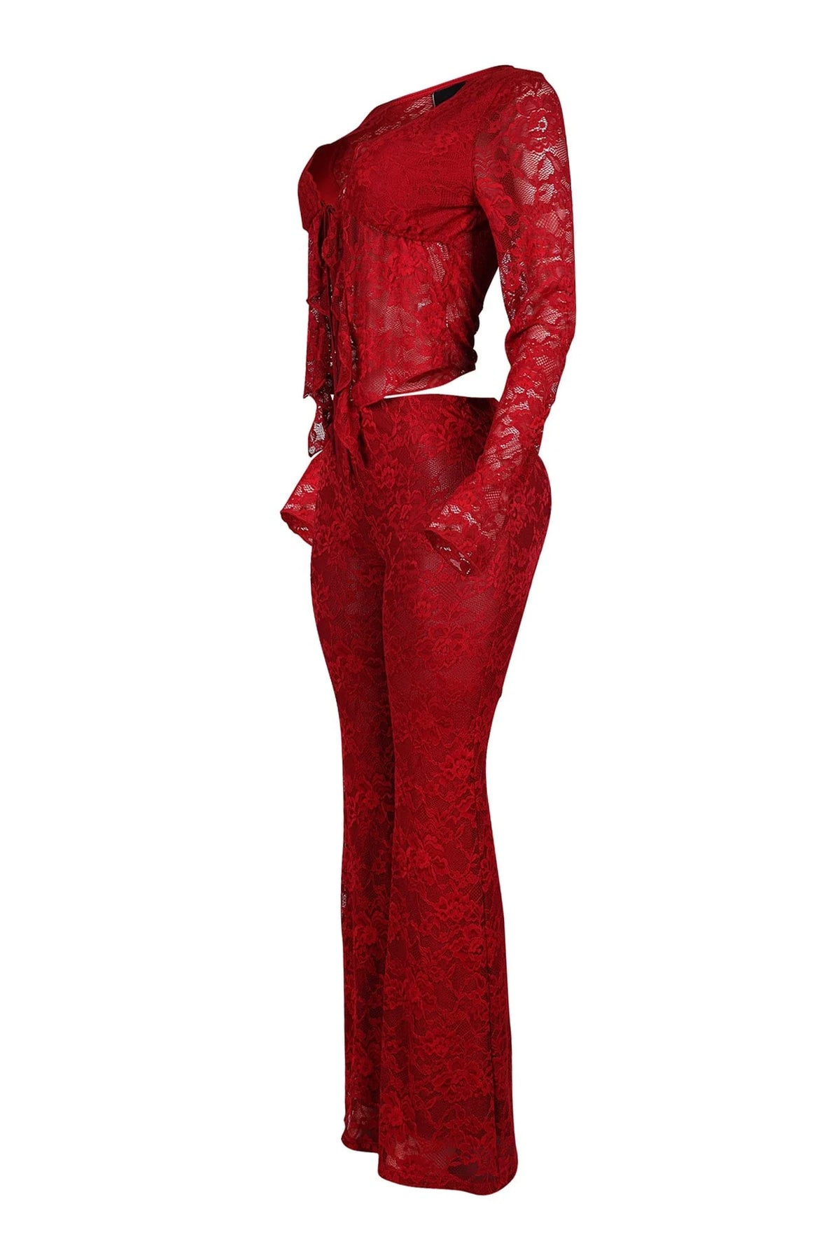 Everly Lace Top & Wide Pants Set — Sheer Lace Two-Piece Outfit