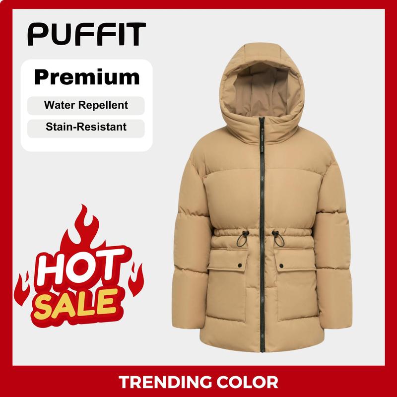 Ladies' Mid Length Puffer Jacket Hood