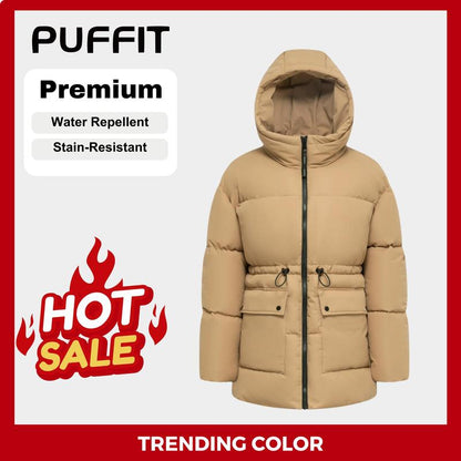 Ladies' Mid Length Puffer Jacket Hood