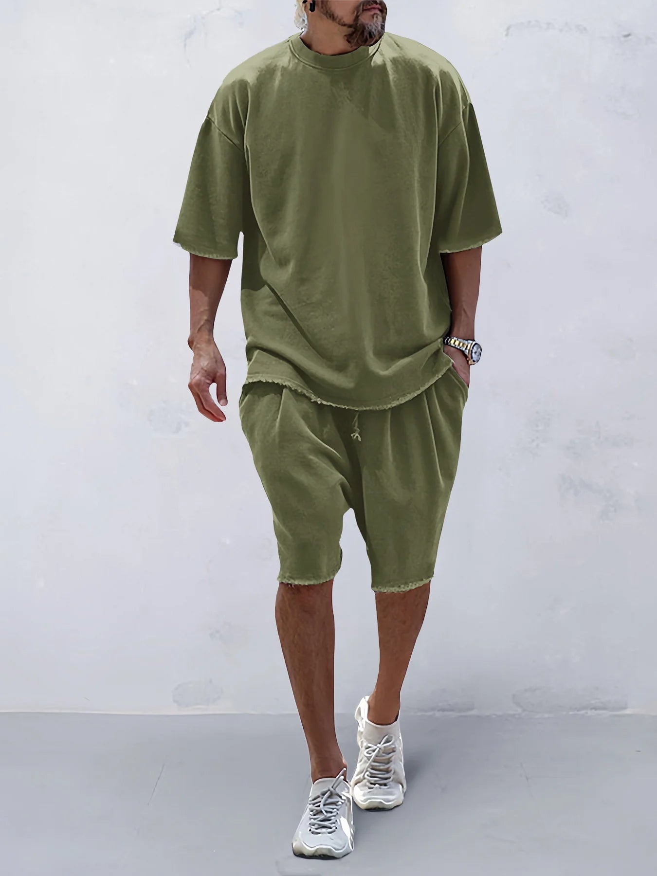 Men's 100% Cotton Casual Loose Fit Sports Set - Breathable Moisture-Wicking 2-Piece Tracksuit