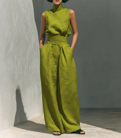 Cotton and linen sleeveless trouser casual suit