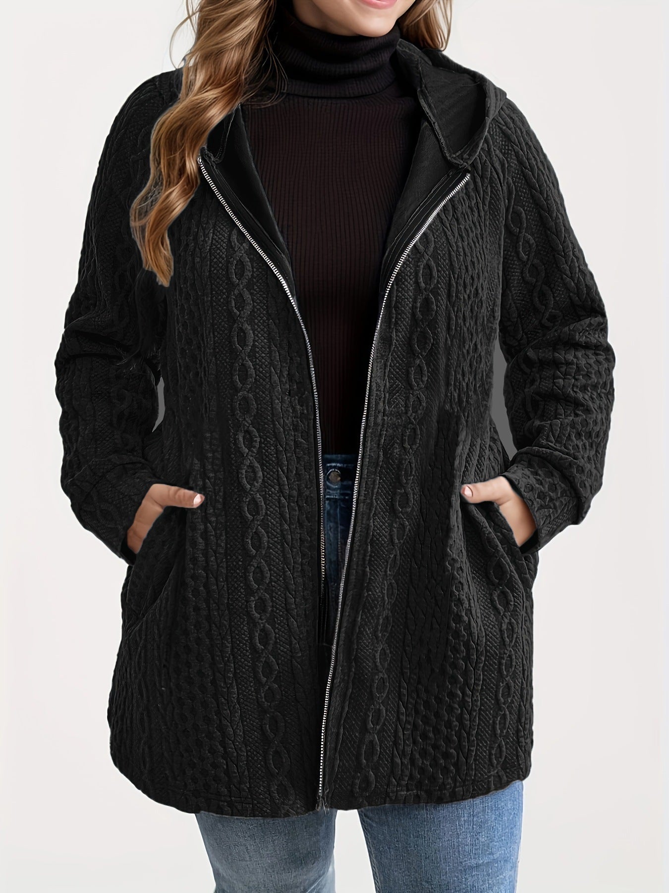 Ladies' Plus Size Solid Color Pocket Coat