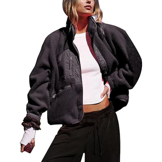 Ladies' Cropped Sherpa Lined Fleece Jacket