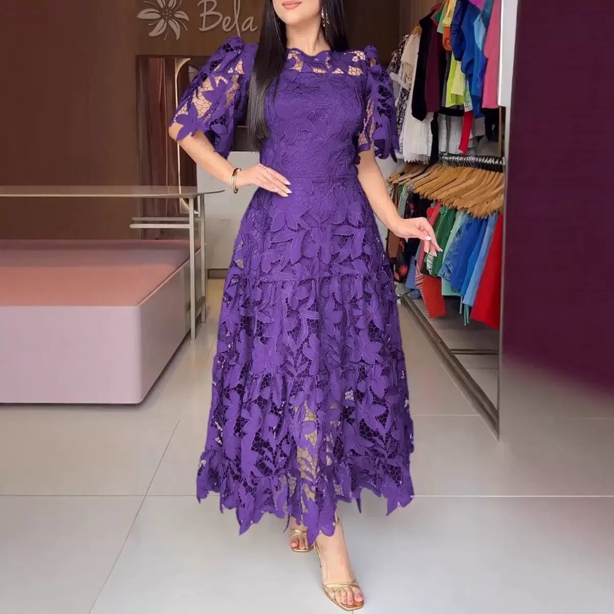 Women's Round Neck Hollow Dress