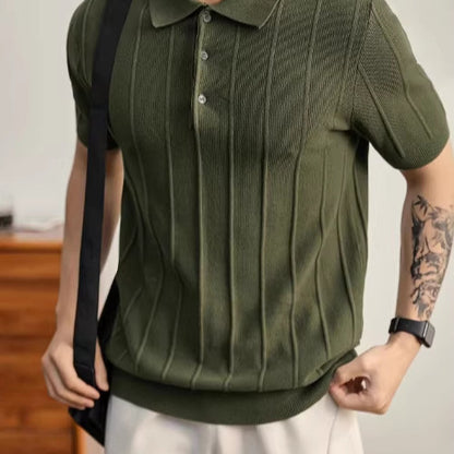 BundleWear™ Silk-Wool Polo | Fine-Ribbed Luxury Knit Short-Sleeve Top