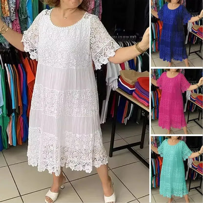 🔥49% OFF🔥 Solid Color Short Sleeve Lace Dress - MATCHING MASTER
