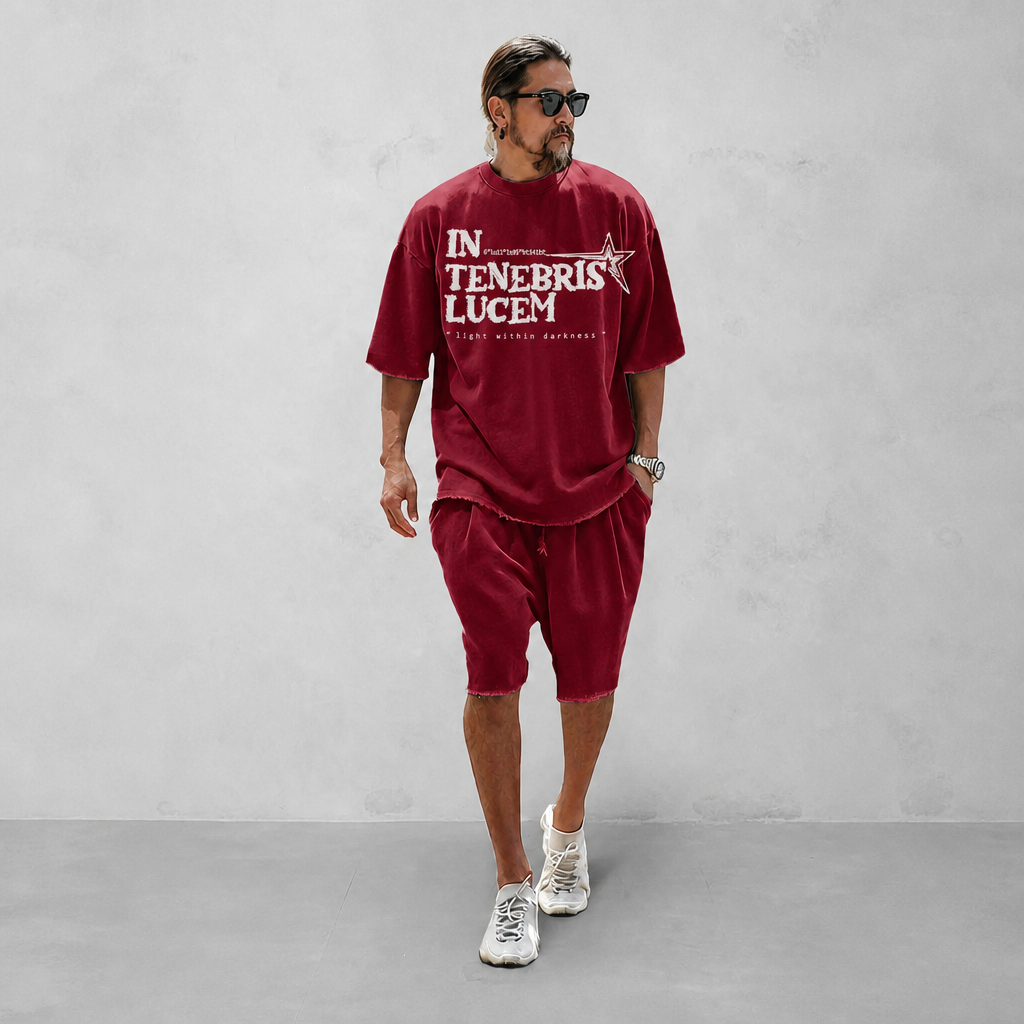 "IN TENEBRIS LUCEM" Couple 100% Cotton Casual Loose Fit Sports Set - Breathable Moisture-Wicking 2-Piece Tracksuit