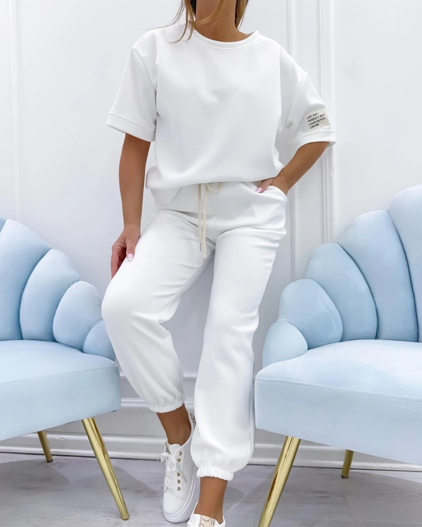 Ladies' casual set with a solid top and pants - MATCHING MASTER