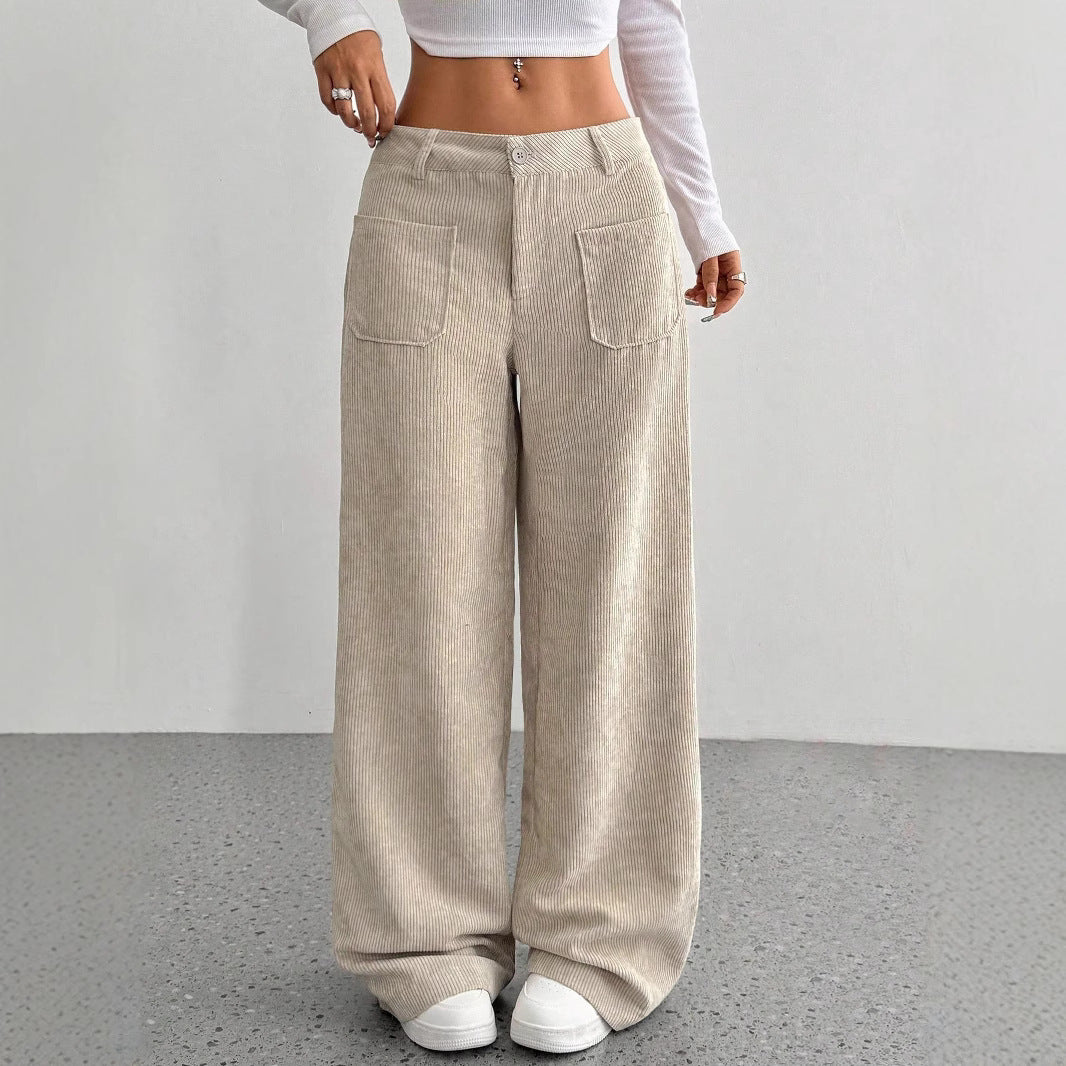 Ladies' High Waist Corduroy Wide Leg Pants - MATCHING MASTER