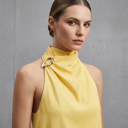 BundleWear™ Gilded Halter Top | Asymmetric Buckle & Draped Mock-Neck Tank