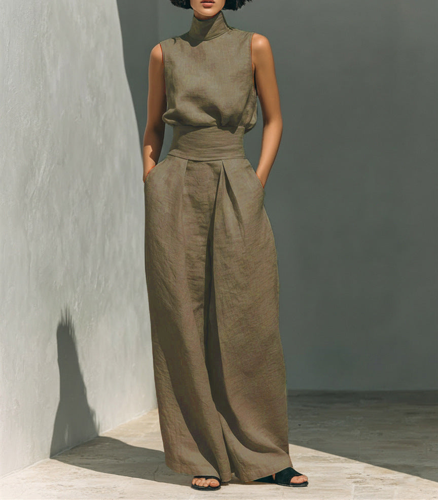 Cotton and linen sleeveless trouser casual suit