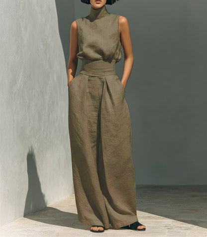 Cotton and linen sleeveless trouser casual suit