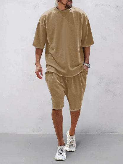 Men's 100% Cotton Casual Loose Fit Sports Set - Breathable Moisture-Wicking 2-Piece Tracksuit