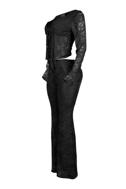 Everly Lace Top & Wide Pants Set — Sheer Lace Two-Piece Outfit