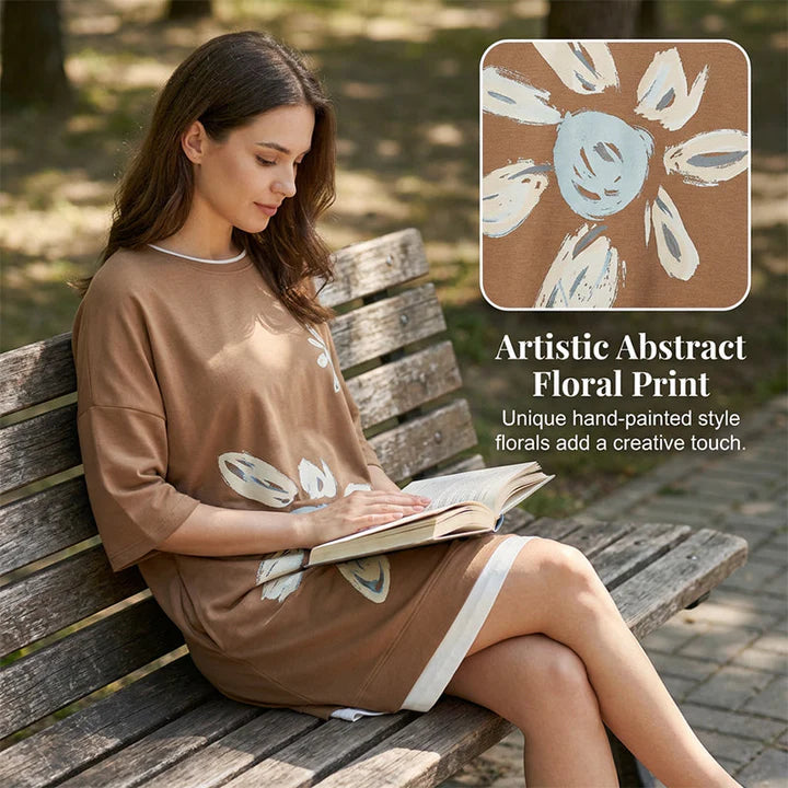 Oversize T-Shirt Kleid mit floralem Print - MATCHING MASTER