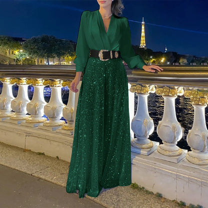 Sequined Long-Sleeve One-Piece trousers Set