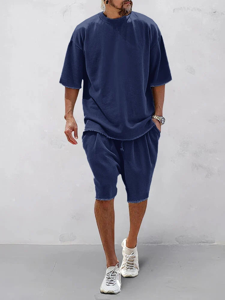 Men's 100% Cotton Casual Loose Fit Sports Set - Breathable Moisture-Wicking 2-Piece Tracksuit