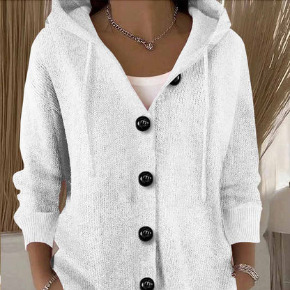 Button-down knit hooded sweater cardigan