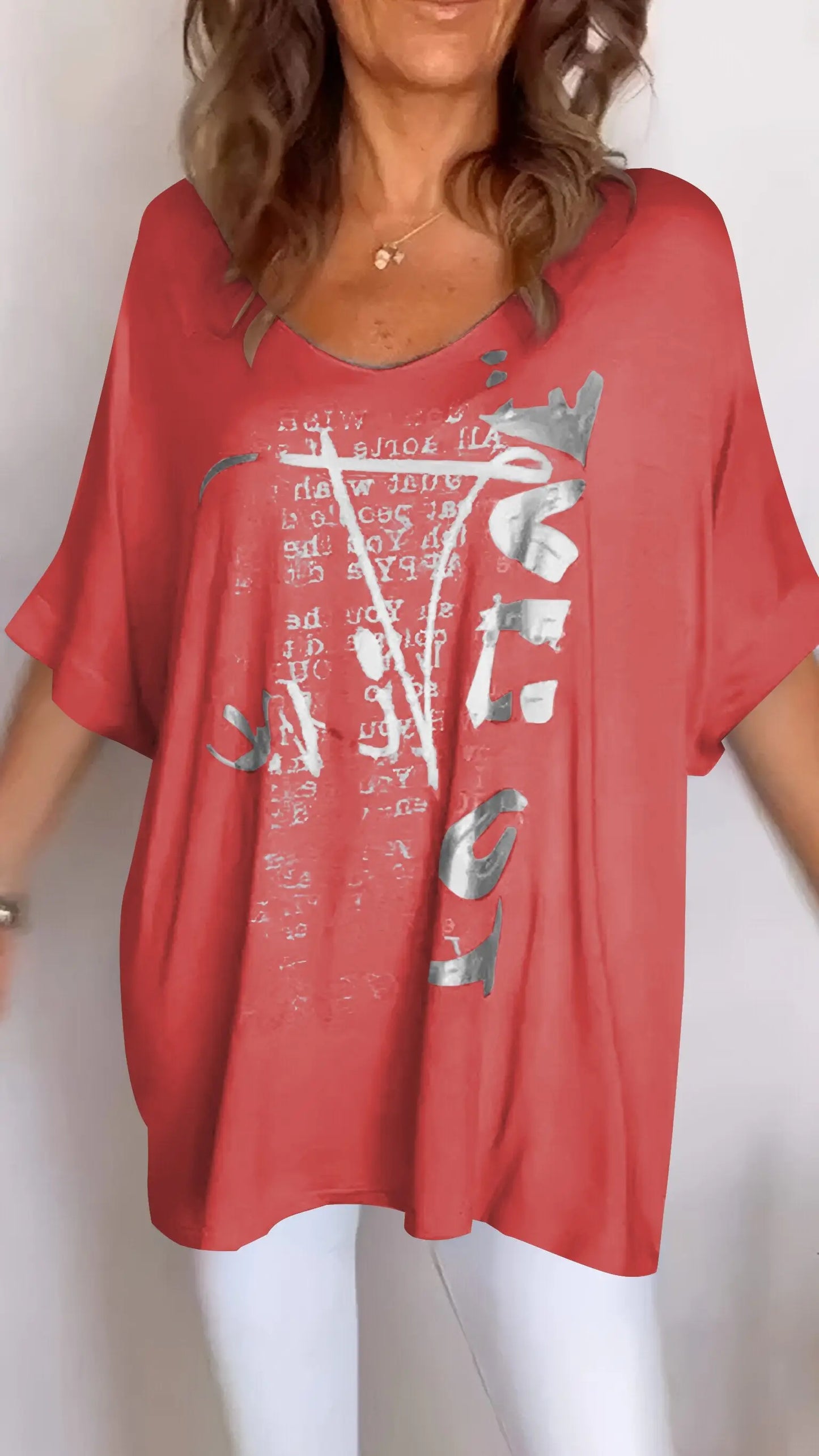 BundleWear Elegant Summer Floral V-Neck Top - Breathable Cotton-Blend Mid-Sleeve Casual Tee (S-5XL)