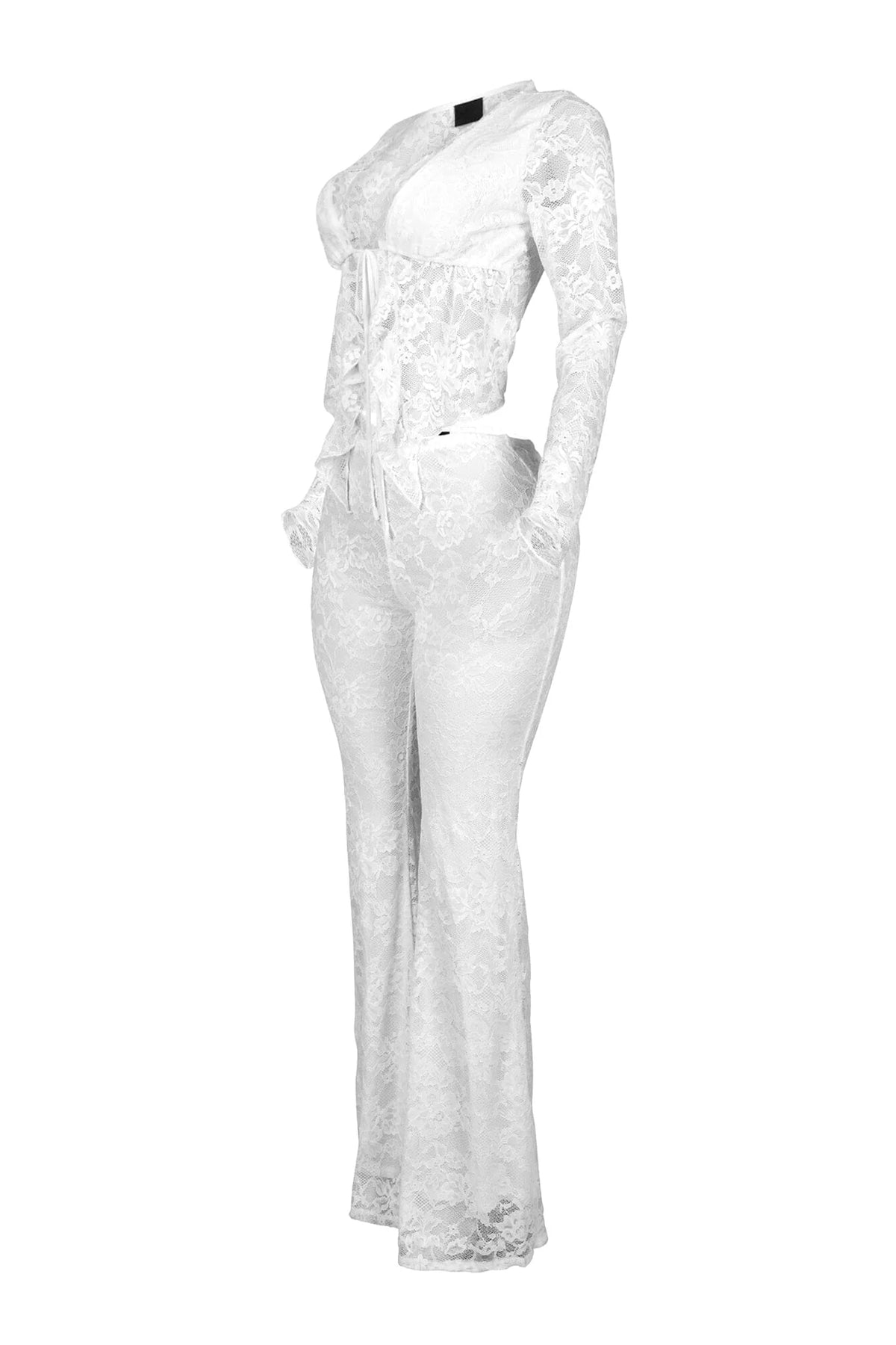 Everly Lace Top & Wide Pants Set — Sheer Lace Two-Piece Outfit
