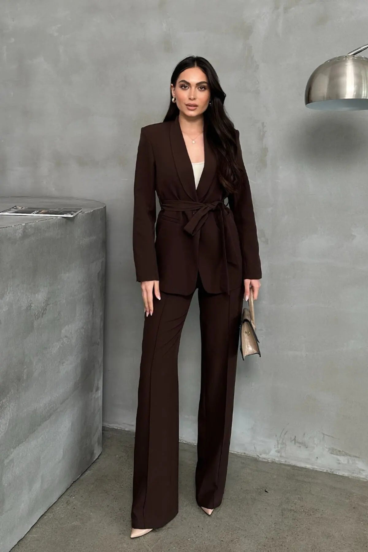 Ladies' Double Belted Blazer Jacket and Trouser Set