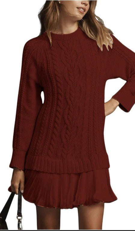 Ladies' Round Neck Sweater Spliced casual Dress