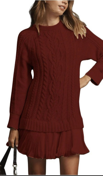 Ladies' Round Neck Sweater Spliced casual Dress