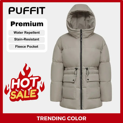 Ladies' Mid Length Puffer Jacket Hood