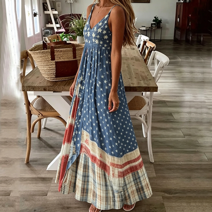 Women's Vintage Independence Day Flag Check Dress - BundleWear