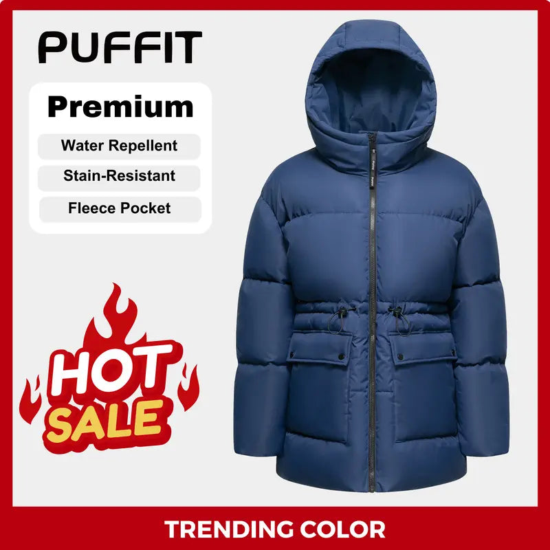 Ladies' Mid Length Puffer Jacket Hood
