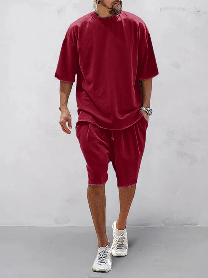 Men's 100% Cotton Casual Loose Fit Sports Set - Breathable Moisture-Wicking 2-Piece Tracksuit