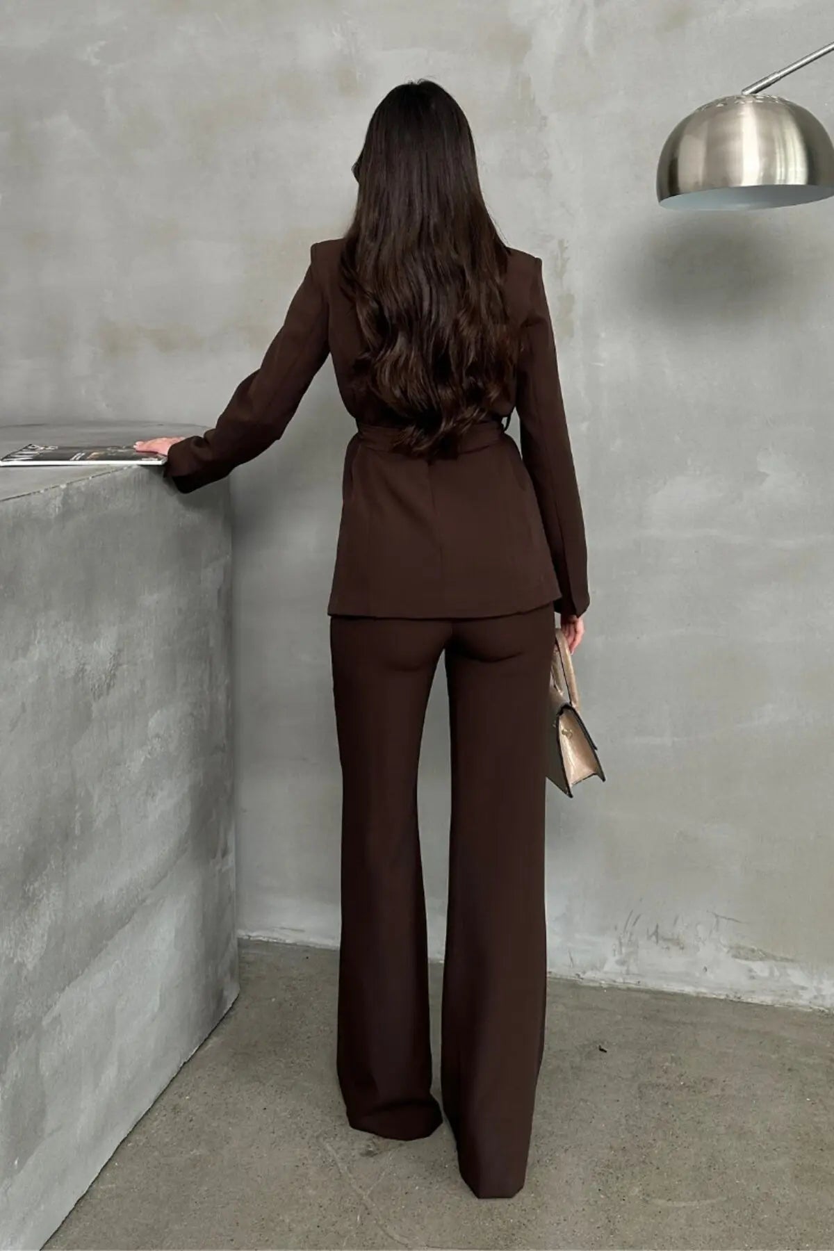 Ladies' Double Belted Blazer Jacket and Trouser Set
