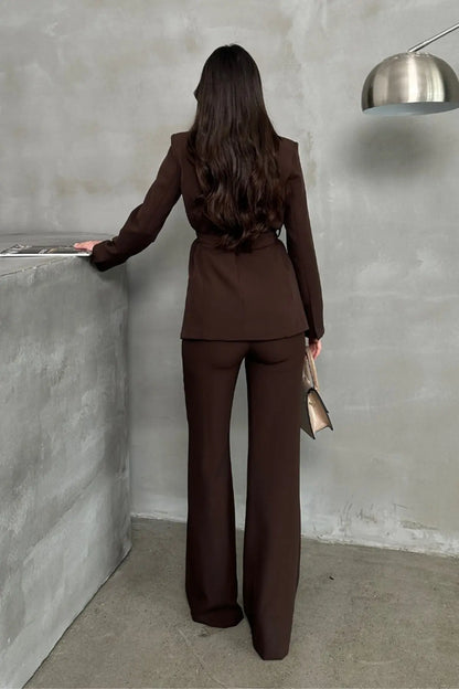 Ladies' Double Belted Blazer Jacket and Trouser Set