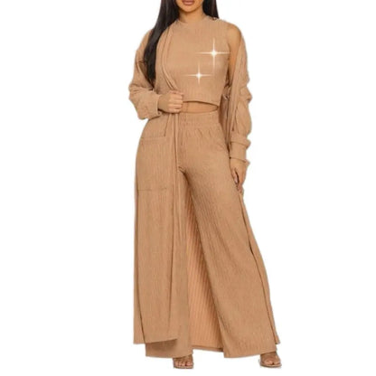 Heavenly Comfort Collection - 3 Piece Set Tank Top Pants & Cardigan Casual Outfit for Women Comfortable Stylish Clothes