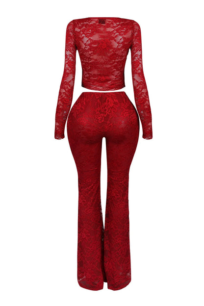 Everly Lace Top & Wide Pants Set — Sheer Lace Two-Piece Outfit