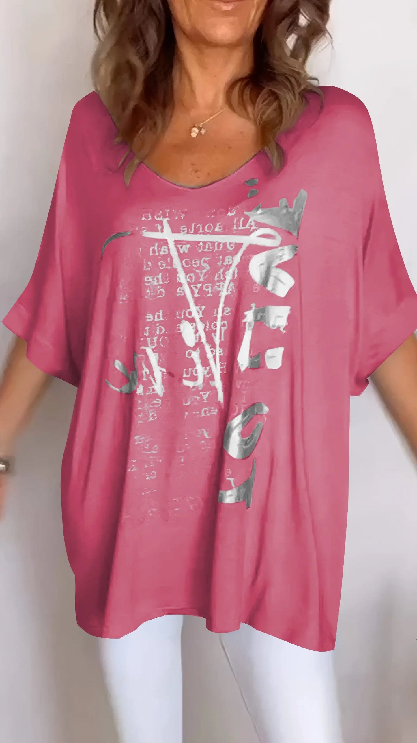 BundleWear Elegant Summer Floral V-Neck Top - Breathable Cotton-Blend Mid-Sleeve Casual Tee (S-5XL)