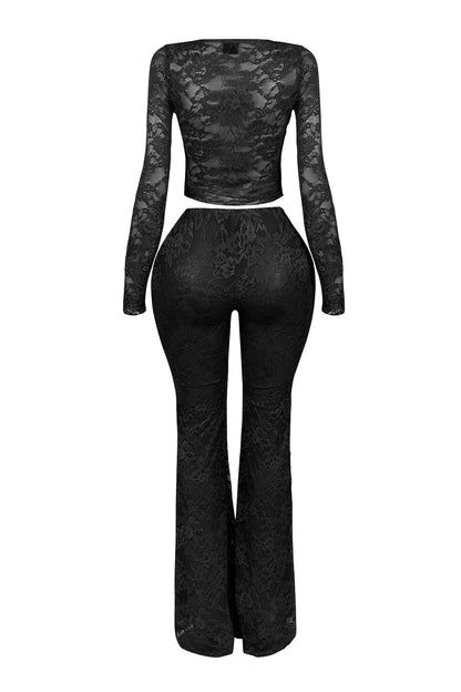 Everly Lace Top & Wide Pants Set — Sheer Lace Two-Piece Outfit
